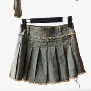 Pleated Jean Mini Skirt